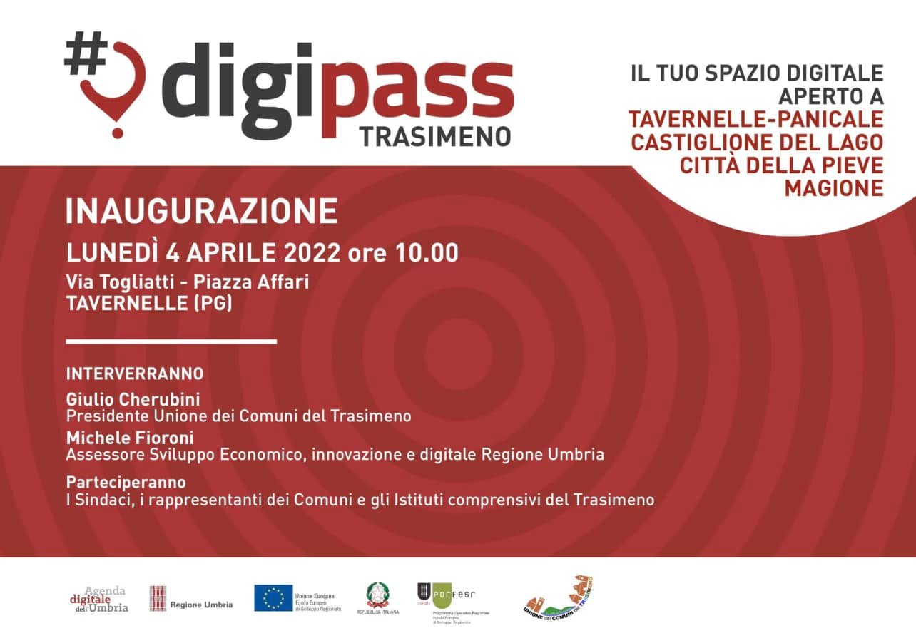 Servizi digitali – Il 4 aprile inaugurazione del DigiPASS Trasimeno