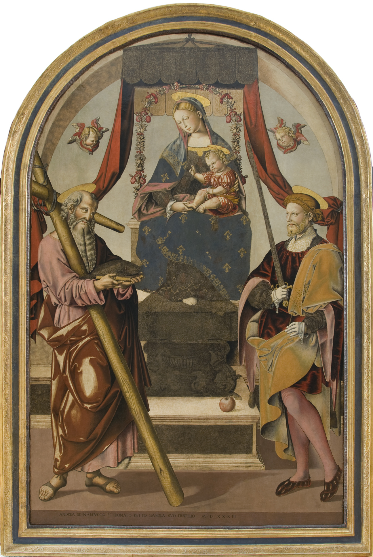 Bernardino di Mariotto dello Stagno, Pala degli Olivetani del Trasimeno (MDXXXII Madonna col Bambino in trono tra i Santi Andrea e Giuliano