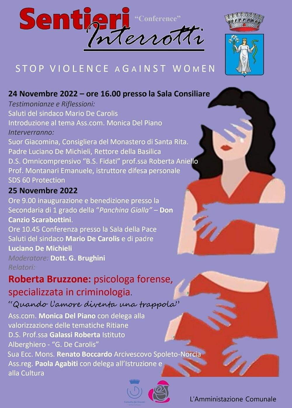 Cascia – 25 Novembre giornata mondiale contro violenza sulle donne, due giornate ricche di testimonianze e riflessioni