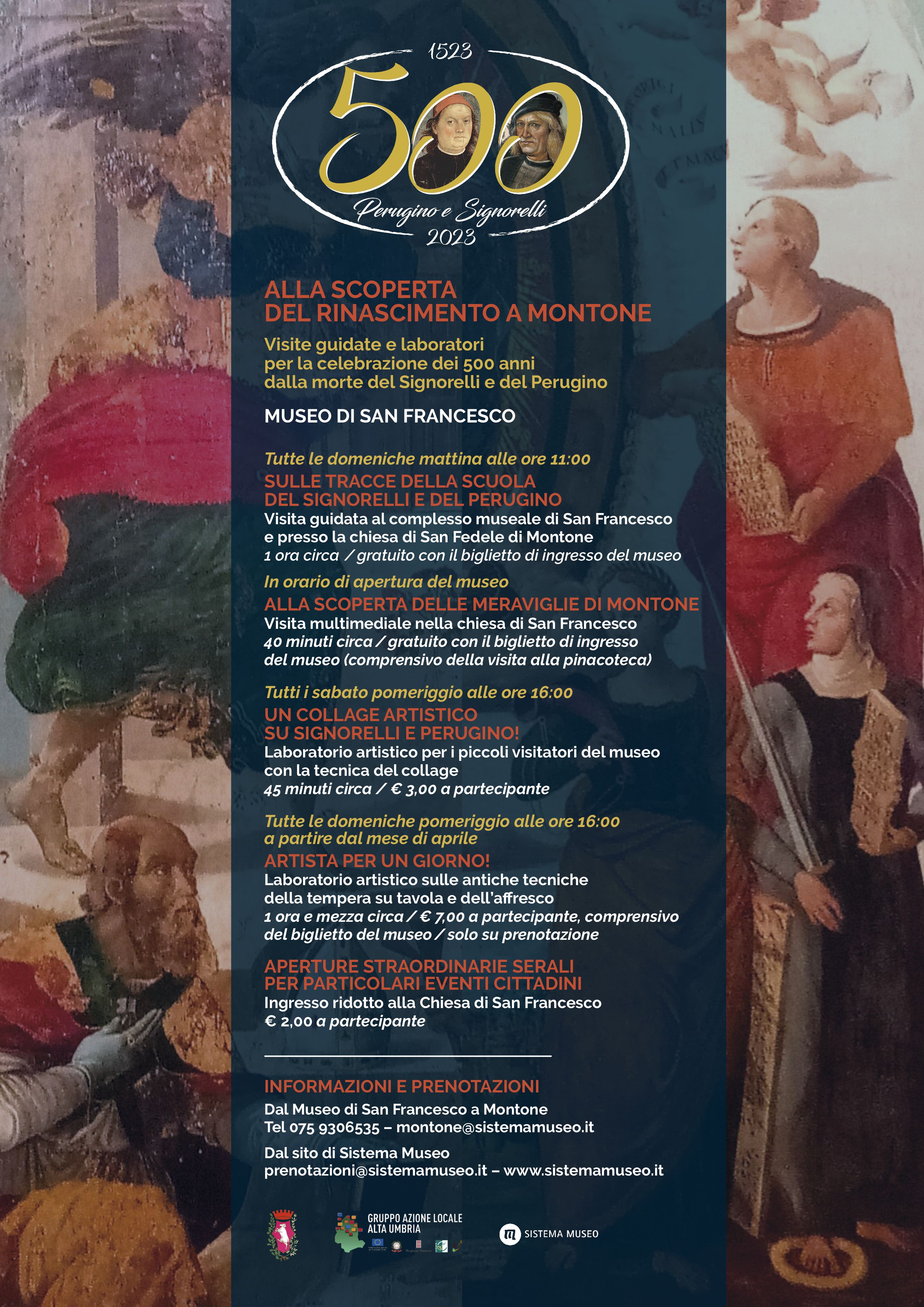 Locandina iniziative Museo comunale San Francesco dedicate ai 500 anni dalla morte del Signorelli e del Perugino