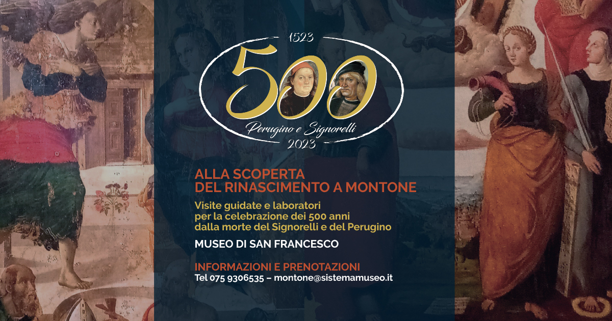 Locandina iniziative Museo comunale San Francesco dedicate ai 500 anni dalla morte del Signorelli e del Perugino