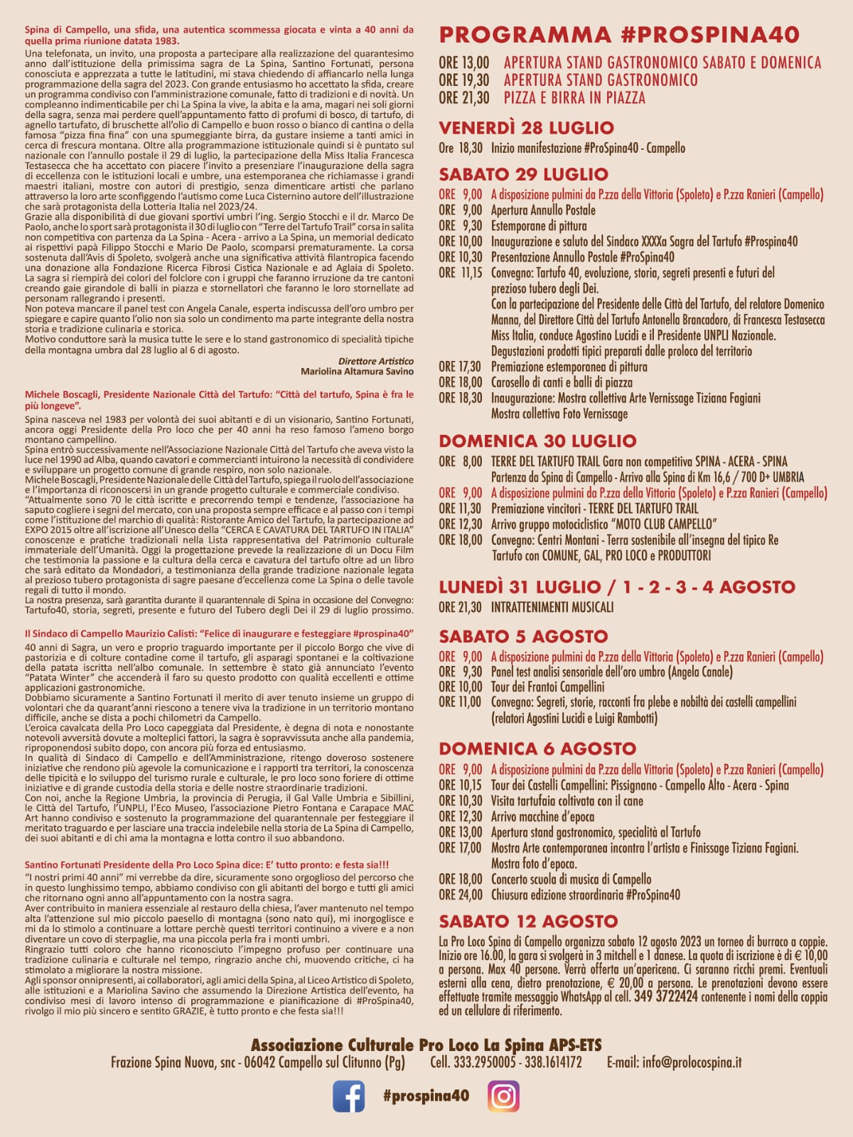 Programma della sagra di eccellenza del Tartufo e dei prodotti locali