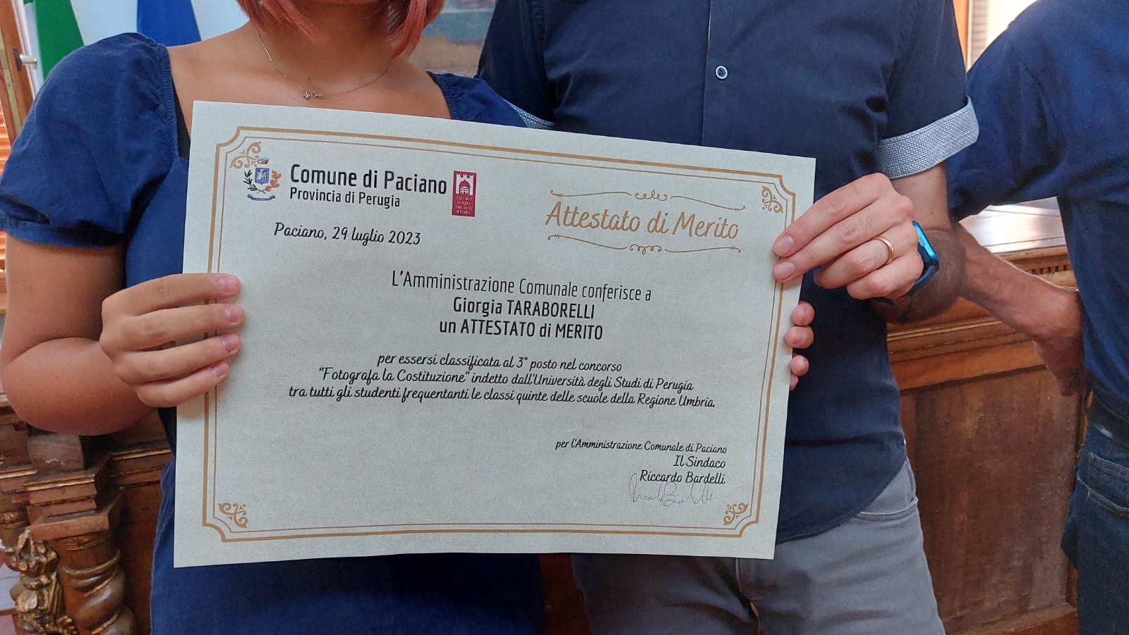 Paciano – La giovane Giorgia Tarabelli vince il 3° premio del concorso “Fotografa la Costituzione”