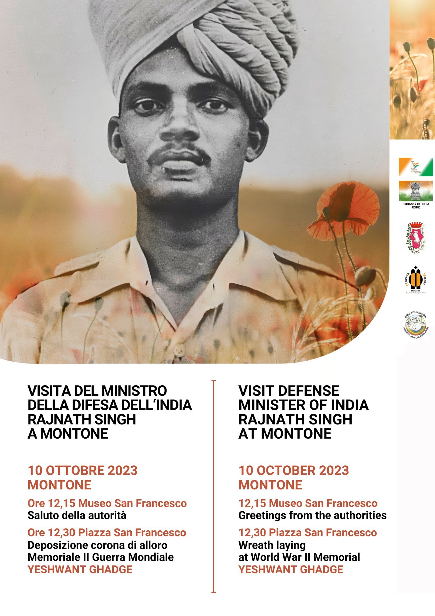 immagine locandina della visita del ministro della Difesa dell’India prevista a Montone