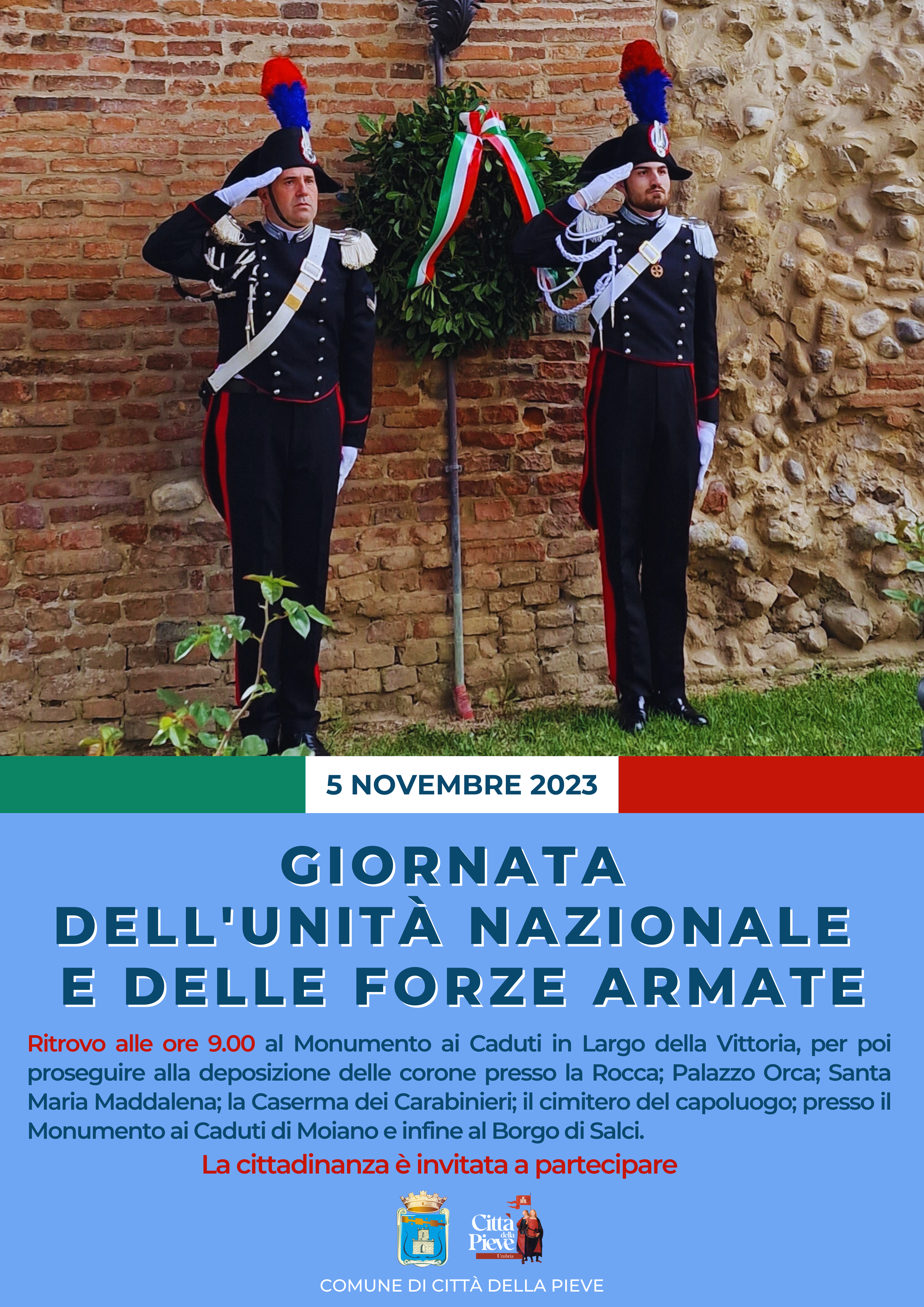 Città della Pieve celebra il Giorno dell’Unità nazionale e delle Forze armate