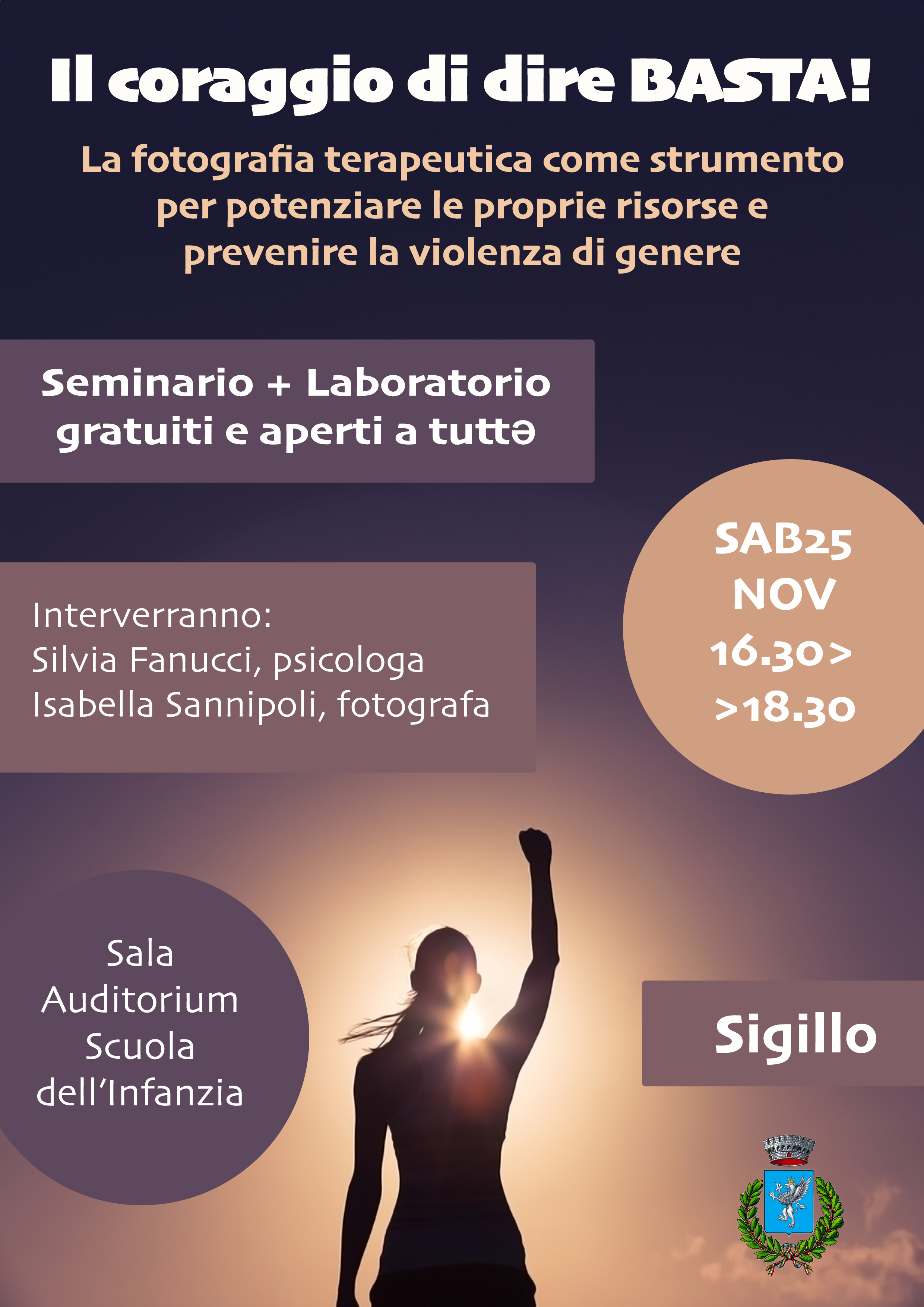 Locandina evento Sigillo per Giornata contro violenza sulle donne