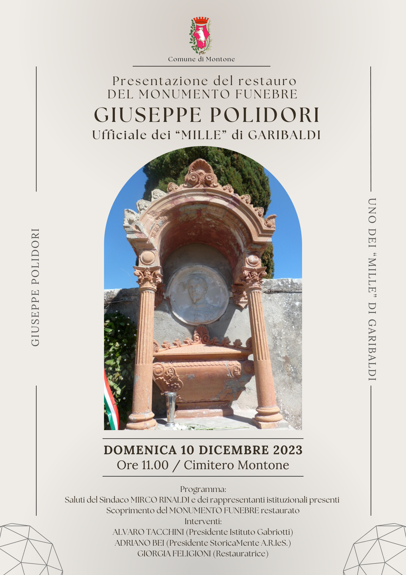 immagine locandina della presentazione del restauro del monumento funebre Giuseppe Polidori