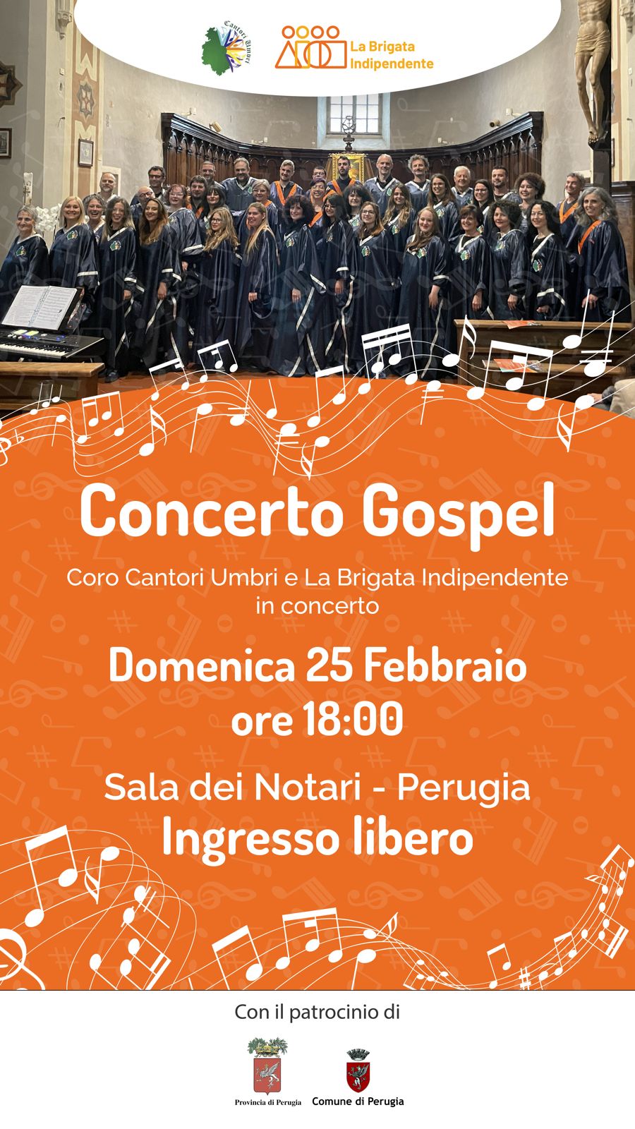 immagine locandina concerto gospel Coro Cantori Umbri e La Brigata Indipendente