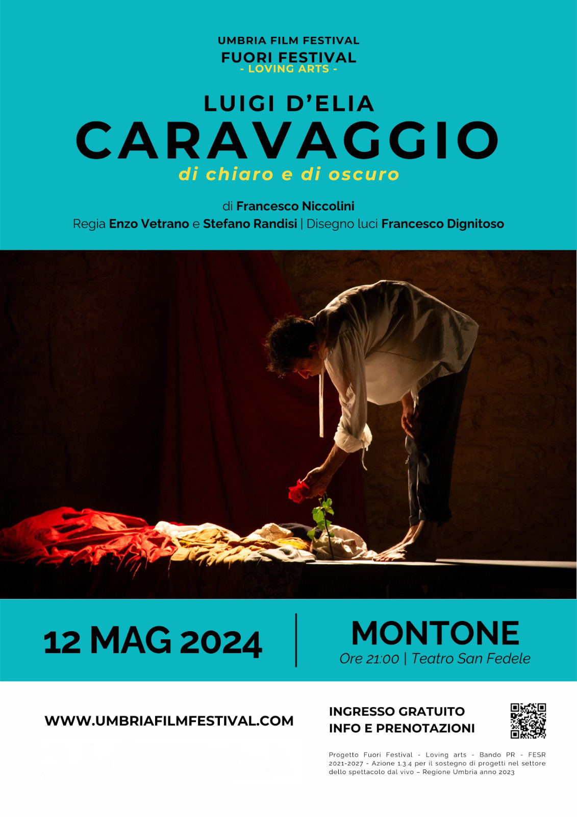 immagine della locandina dello spettacolo “Caravaggio, di chiaro e di oscuro”