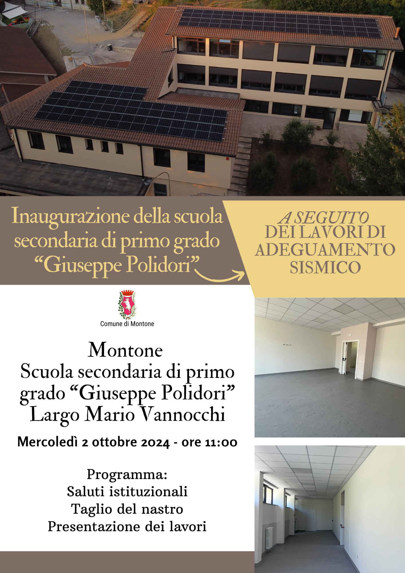 locandina dell'inaugurazione della scuola secondaria di primo grado “Giuseppe Polidori”