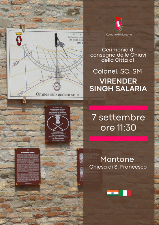 immagine locandina consegna chiavi della città di Montone al Colonnello Virender Salaria