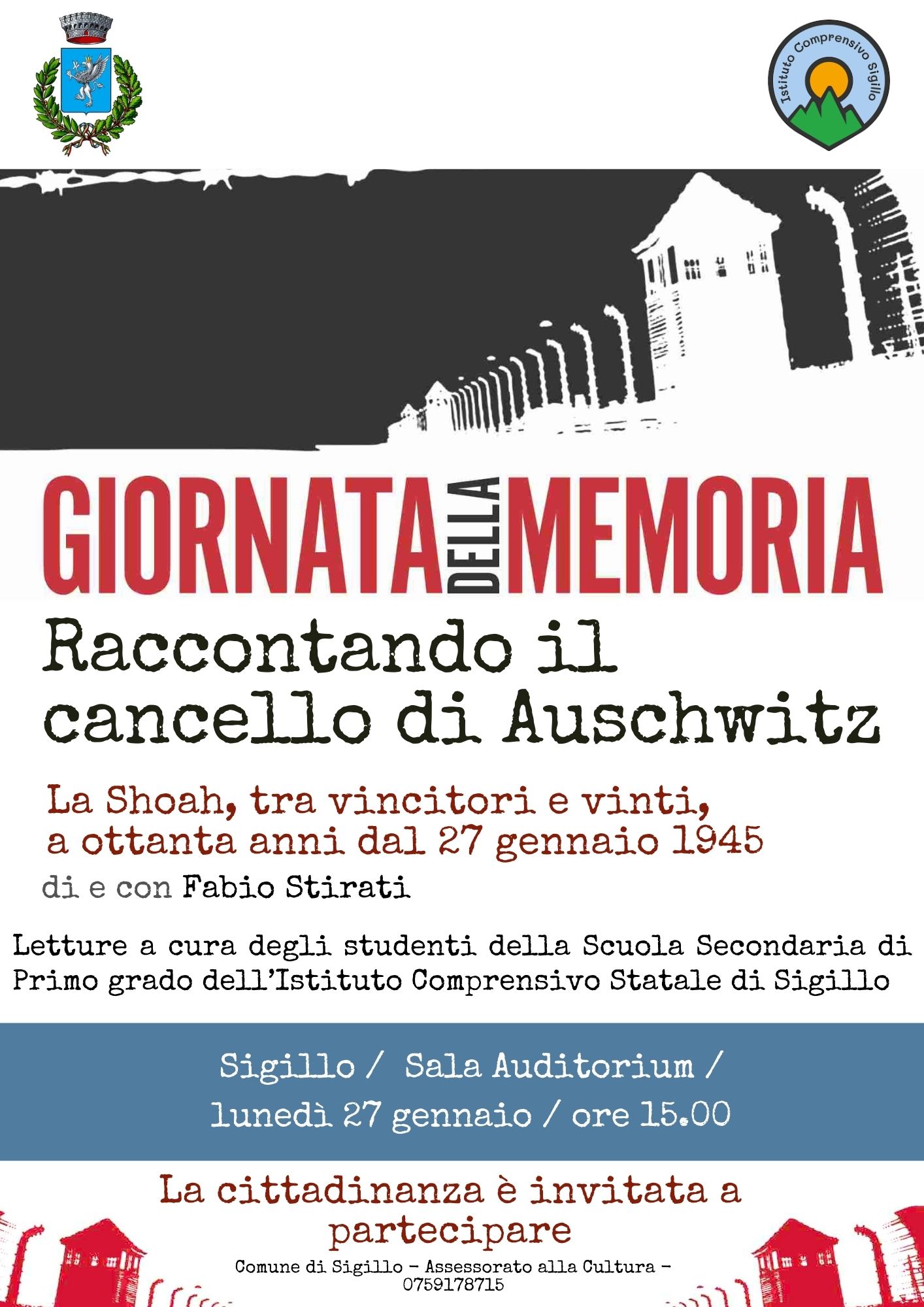 Locandina evento del Comune di Sigillo per la Giornata della Memoria