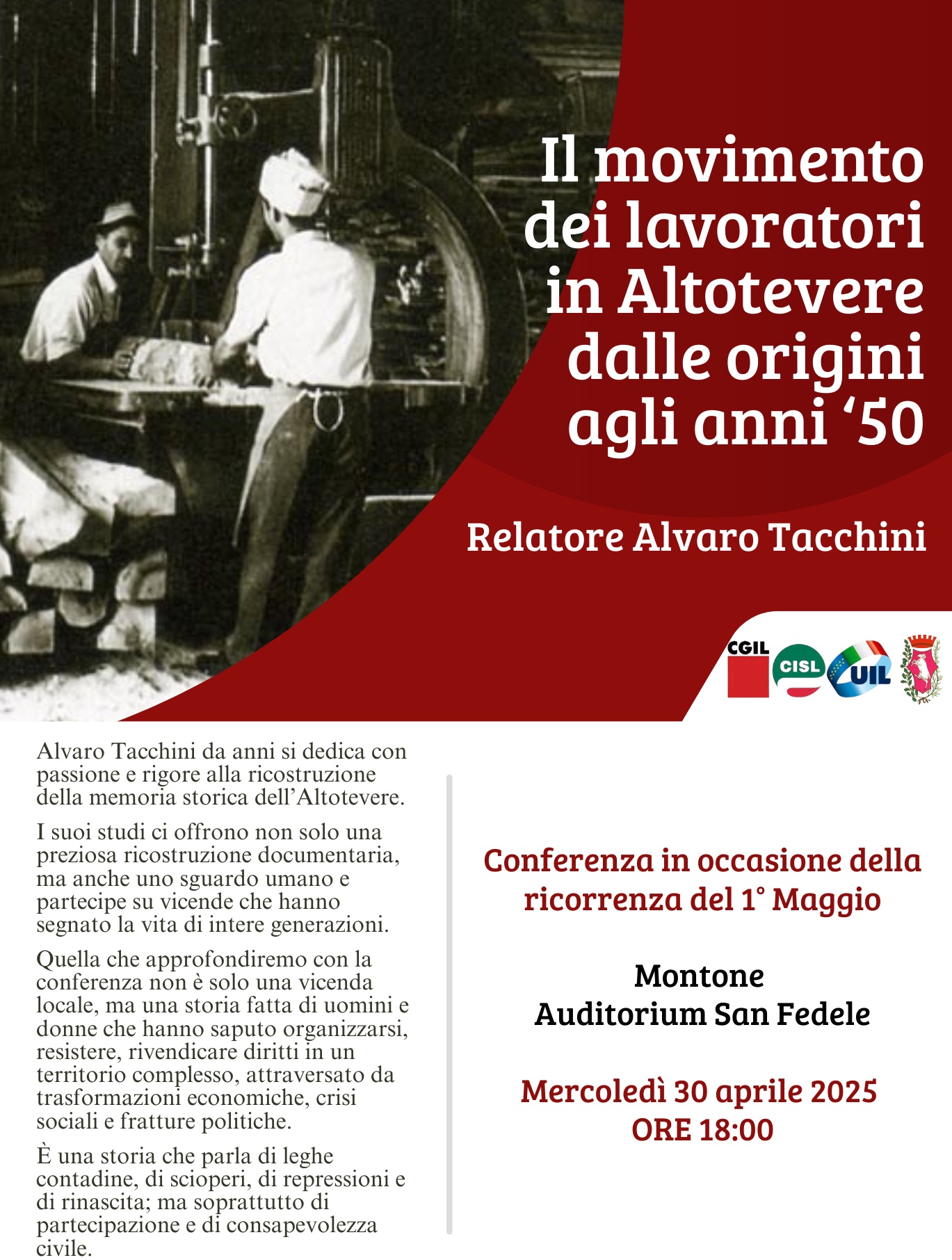  A Montone una conferenza sulla storia dei lavoratori in Altotevere dalle origini agli anni ‘50