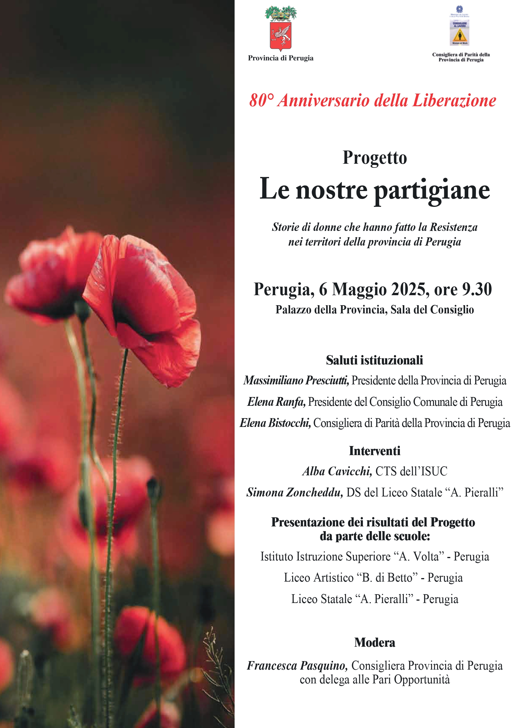 Scuole - Pari opportunità - Progetto “Le nostre partigiane Storie di donne che hanno fatto la Resistenza nei territori della Provincia di Perugia”