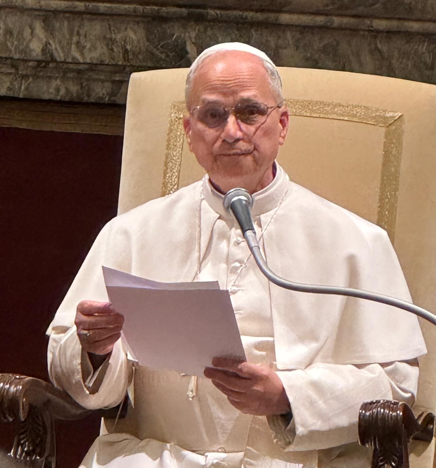 Immagine di Papa Leone XIV durante l'udienza con i movimenti pacifisti