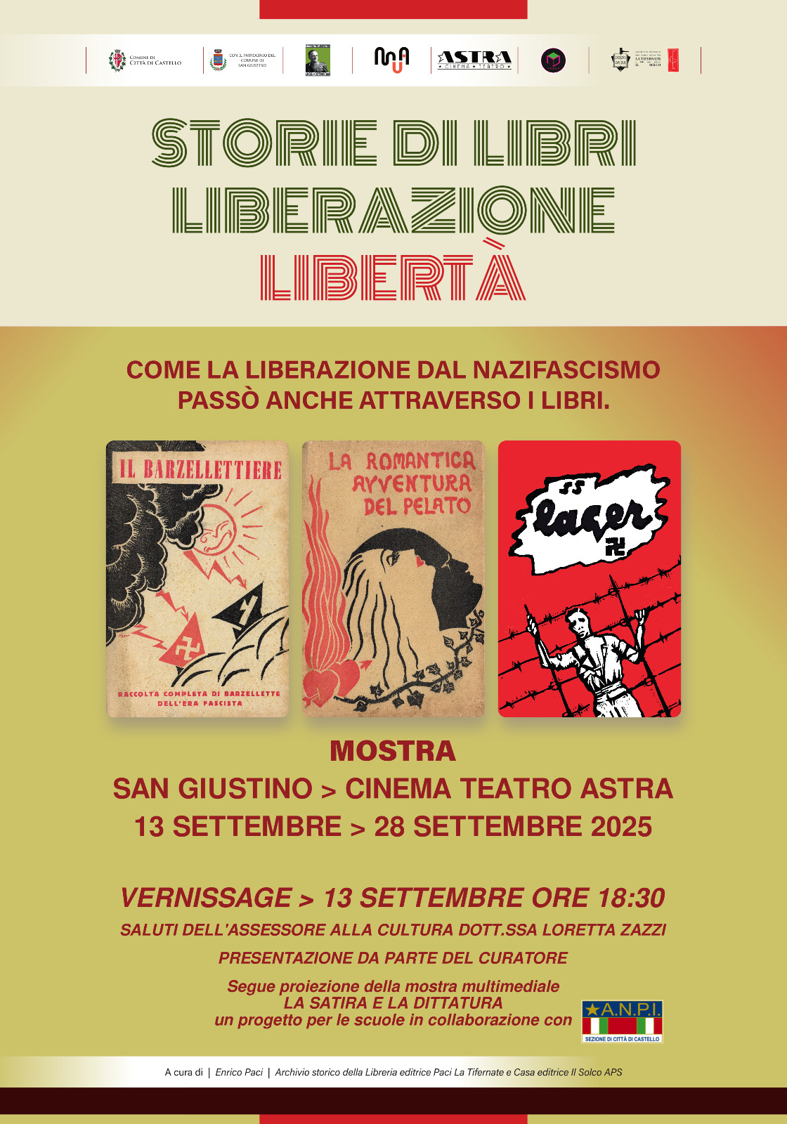 San Giustino – Sabato l’inaugurazione della mostra “Storie di libri, liberazione e libertà”