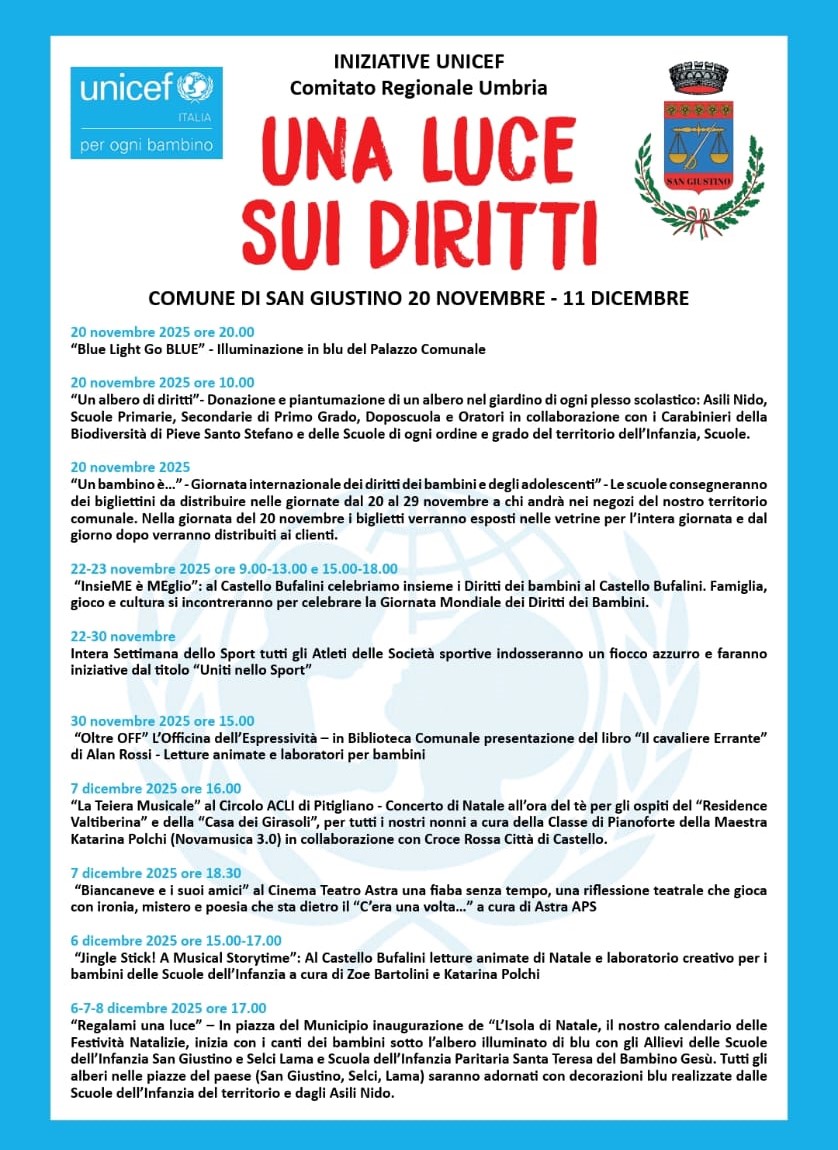 Giornata Internazionale per i Diritti dell’Infanzia e dell’Adolescenza - Il Comune di San Giustino aderisce al Progetto UNICEF Umbria