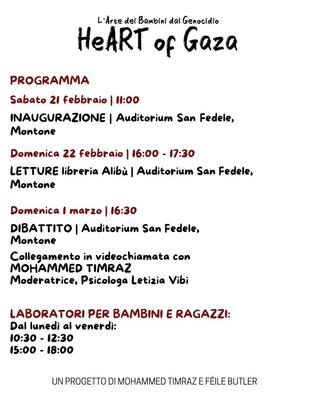 Il programma della mostra HeART of Gaza