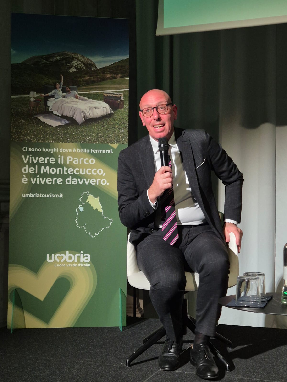 Il presidente della Provincia di Perugia, Massimiliano Presciutti, interviene alla presentazione nuova campagna turistica primavera-estate della Regione Umbria 