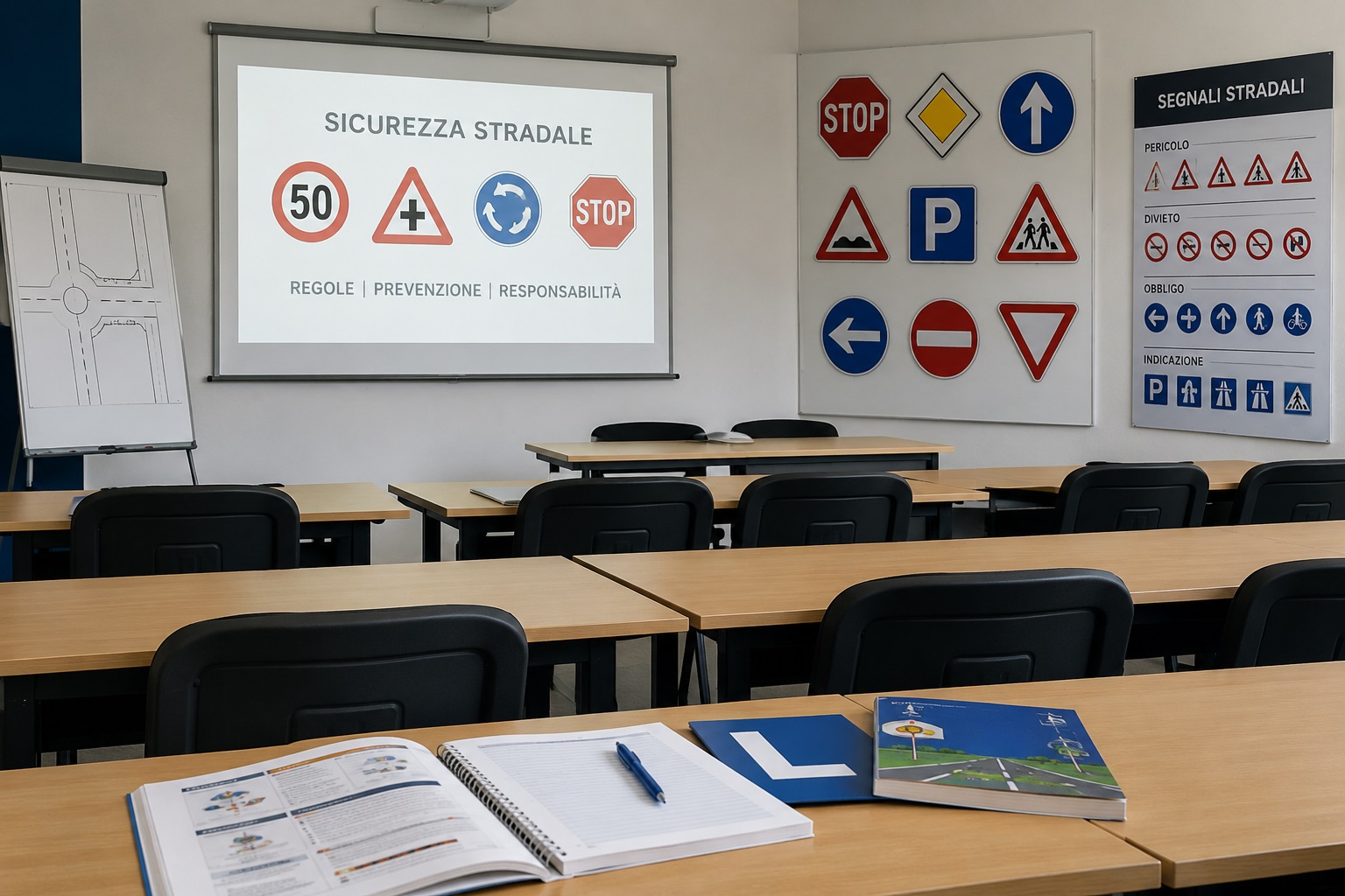 Immagine generica aula autoscuola creata con AI