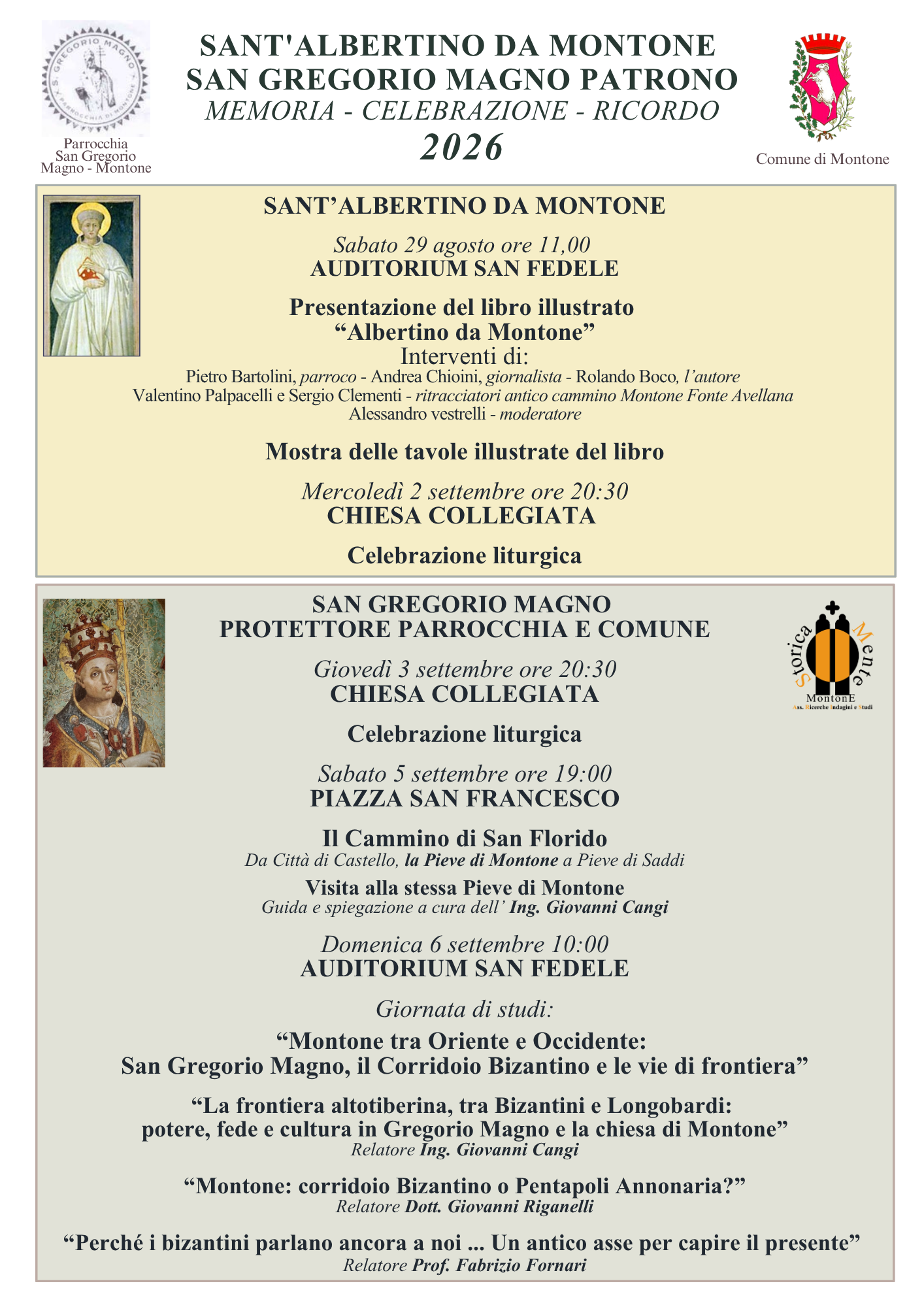 Montone - Dal 29 agosto al 6 settembre il borgo celebra Sant'Albertino e San Gregorio Magno Montone - Dal 29 agosto al 6 settembre il borgo celebra Sant'Albertino e San Gregorio Magno