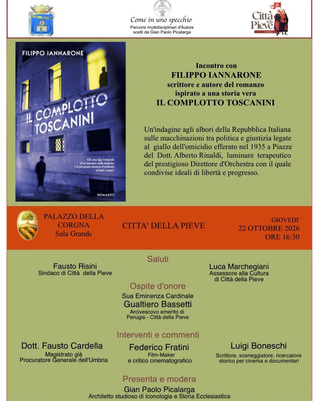 Citt&agrave; della Pieve &ndash; Il 22 ottobre presentazione del romanzo "Il complotto Toscanini" 