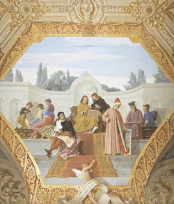 FOTO 16: Soffitto Sala dei Ricevimenti (residenza Prefettizia), “Arazzo dei Pittori”, Domenico Bruschi, 1874.
