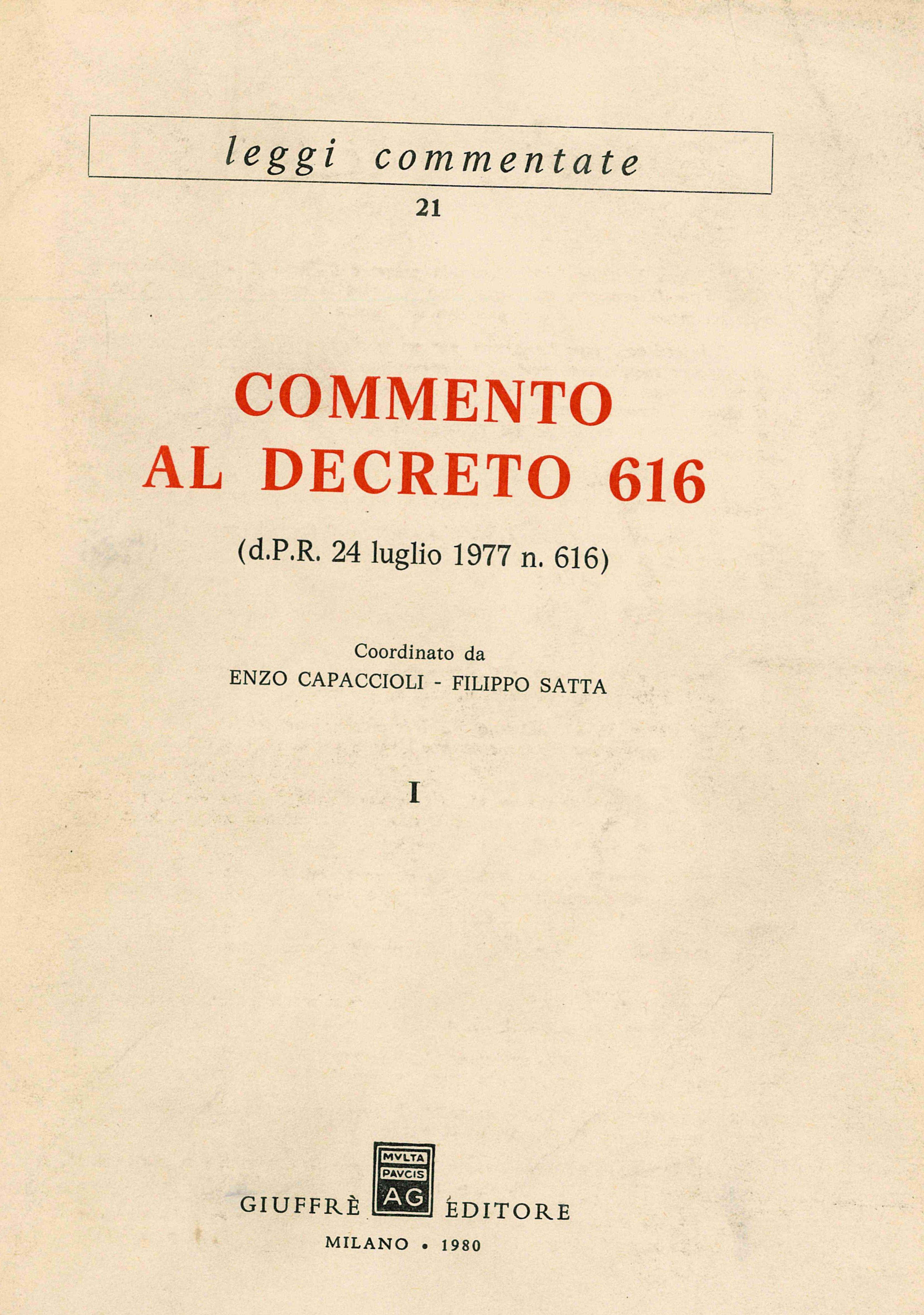 Commento al decreto . 616