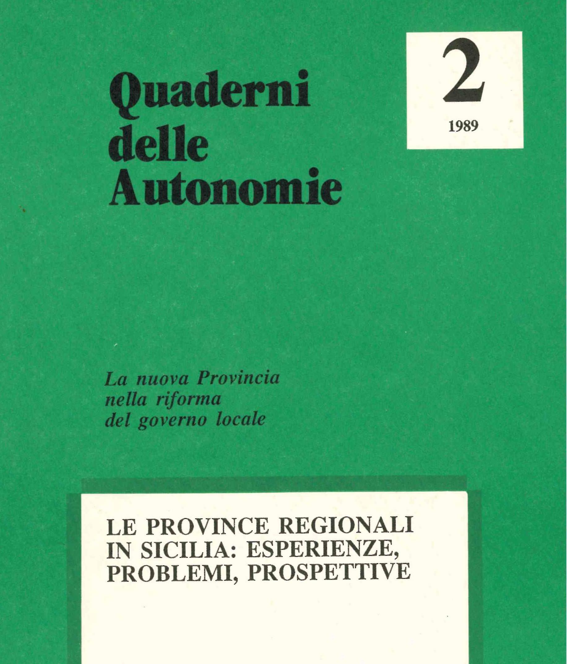 le Province regionali in Sicilia: esperienze, problemi, prospettive