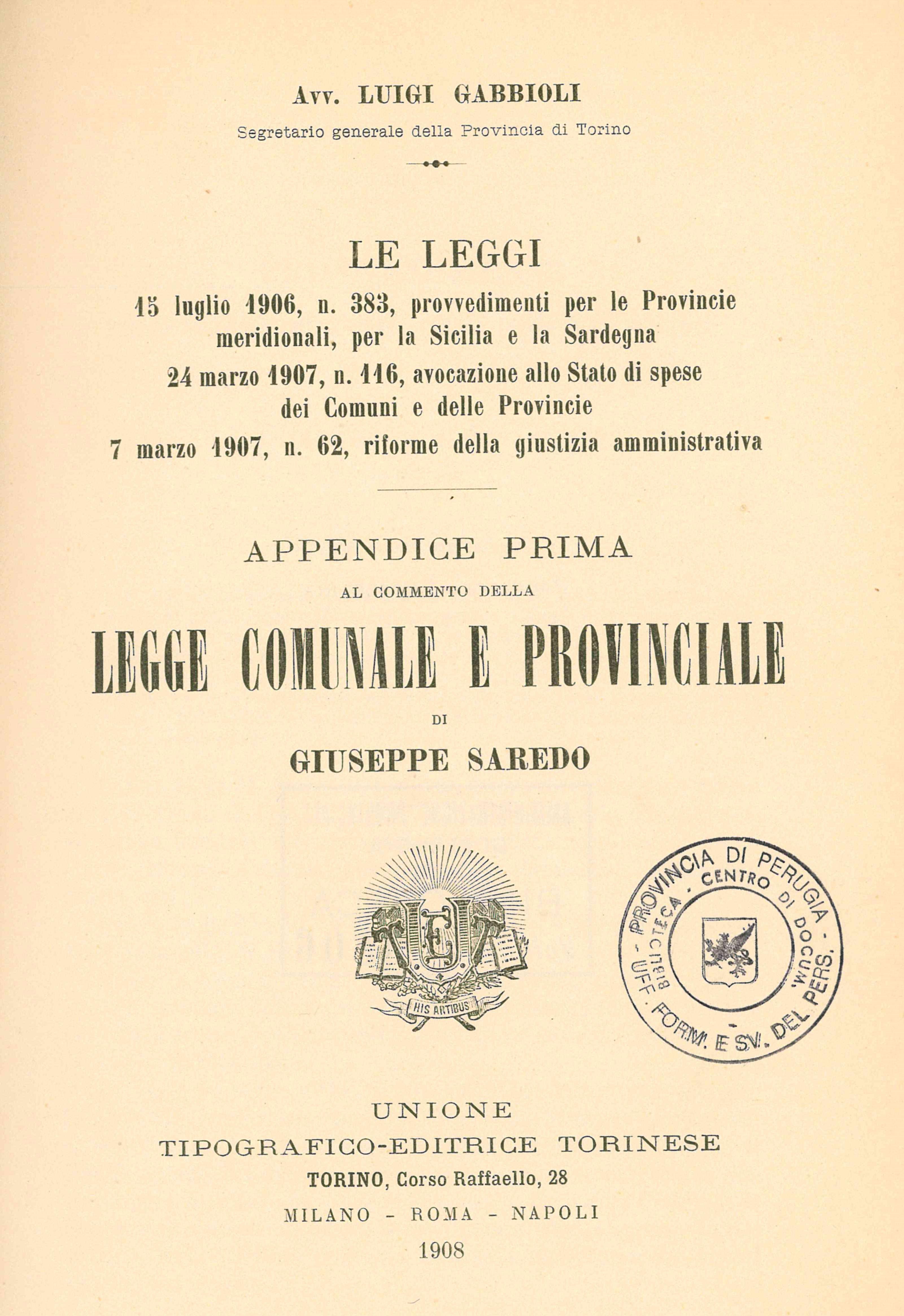 Le leggi 15 luglio 1906 n. 383