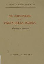 Per l'applicazione della Carta della scuola
